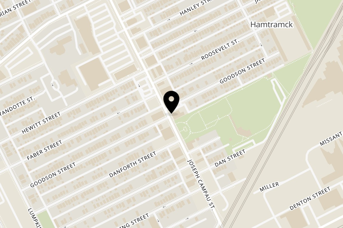 Map showing the location of Sheeba Restaurant on 8752 Joseph Campau Ave in Hamtramck